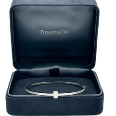 Tiffany & Co. Diamond T Hinged Wire Bangle 18kt White Gold