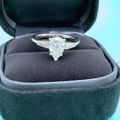 Tiffany & Co. Pear Diamond 1.07 D VS2 with Baguette Side Stones Engagement Ring