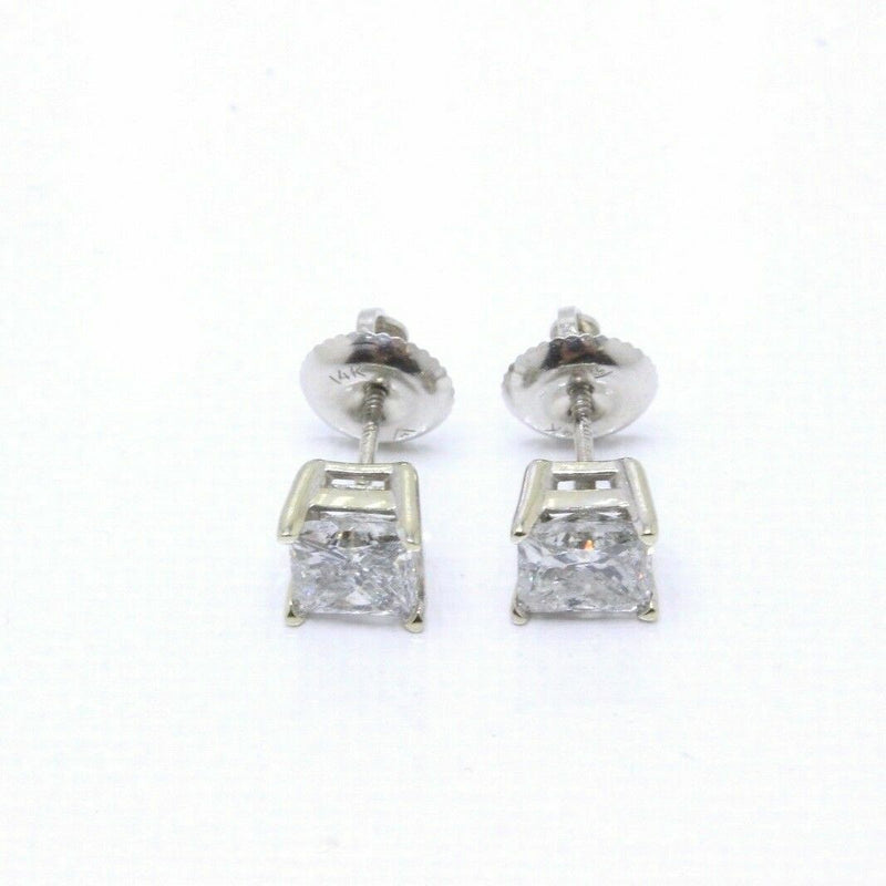 Princess Cut Diamond Stud Earrings Set in 14k White Gold
