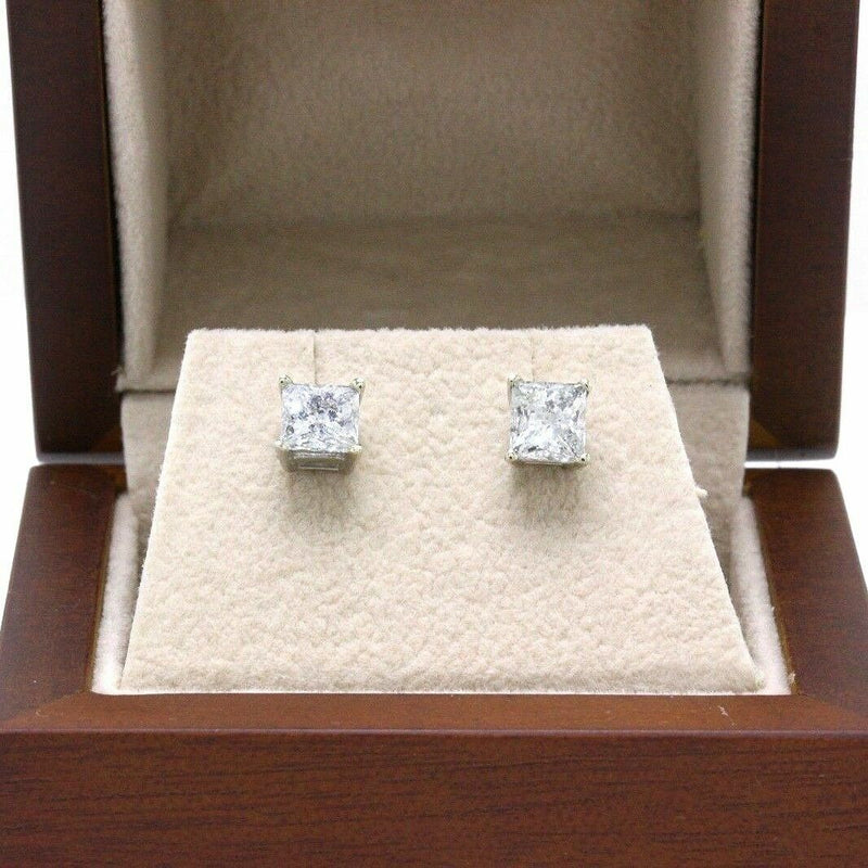 Princess Cut Diamond Stud Earrings Set in 14k White Gold