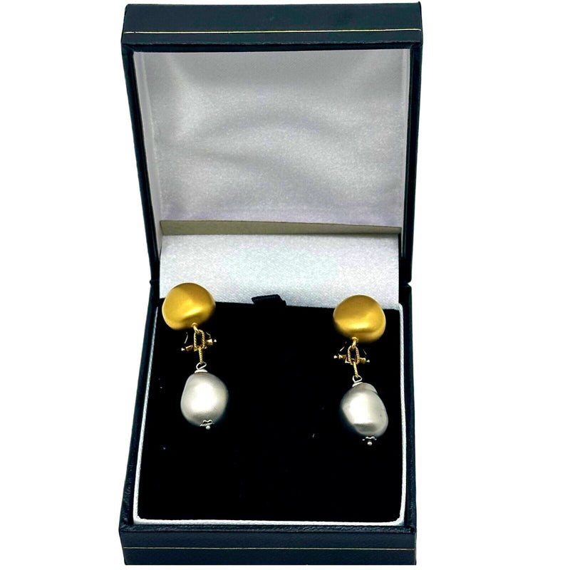 Roberto Coin Nugget Collection Drop Earrings Two-Toned 18kt Yellow & White Gold