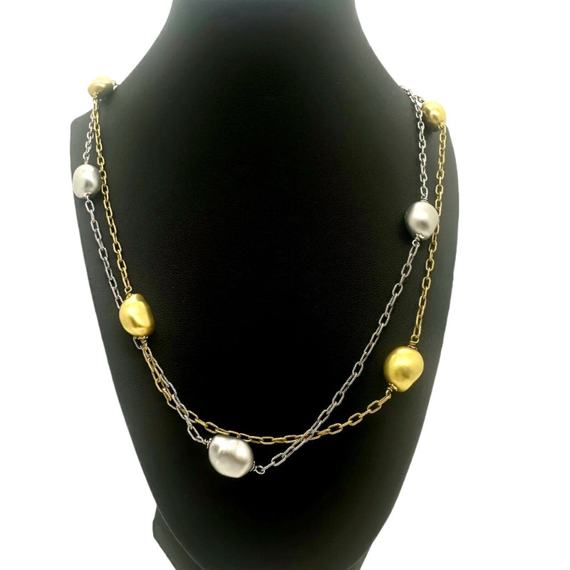 Roberto Coin Double Strand Nugget Collection Necklace 18kt Yellow & White Gold