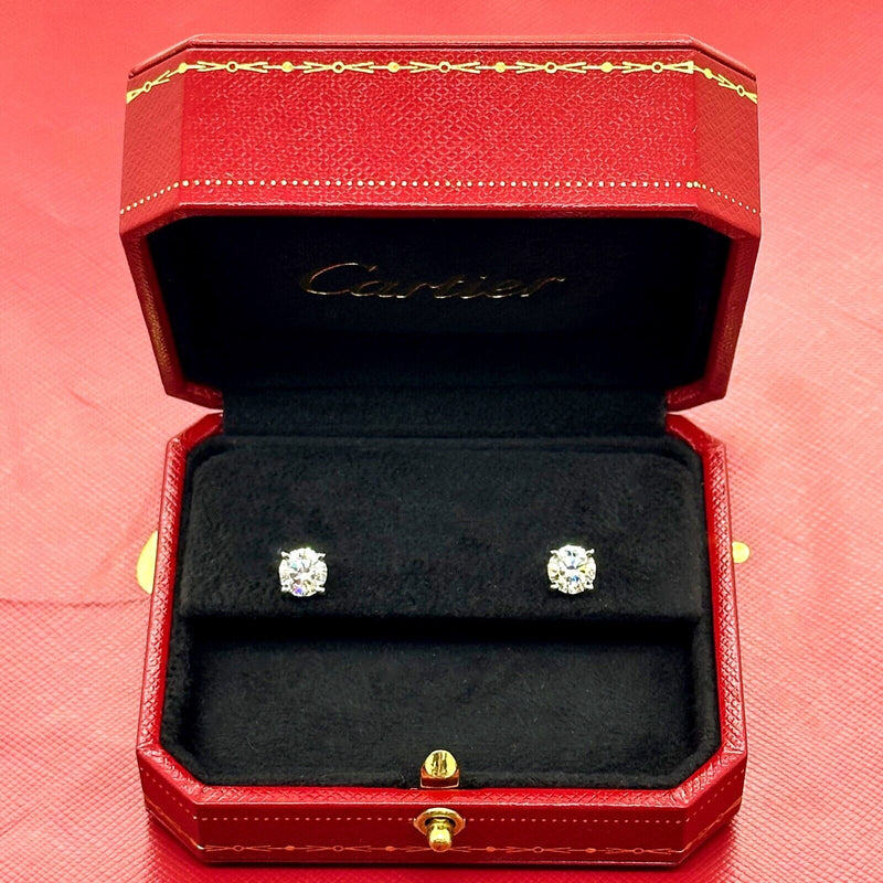 CARTIER 2.05 tcw Diamond Stud Earrings in Platinum GIA Box