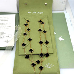 VAN CLEEF & ARPELS Vintage Alhambra 20 Motifs Black Onyx Necklace Box Papers COA