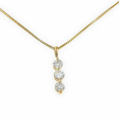 Round Diamond 3 Stone Past Present Future Necklace 1.40 tcw 14 kt Yellow Gold