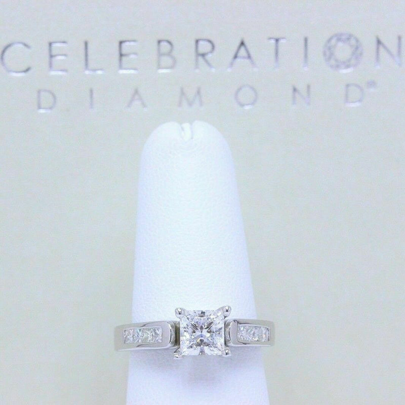 Celebration 18k White Gold Diamond Engagement Ring Princess 1.25 ct F SI1 $11K
