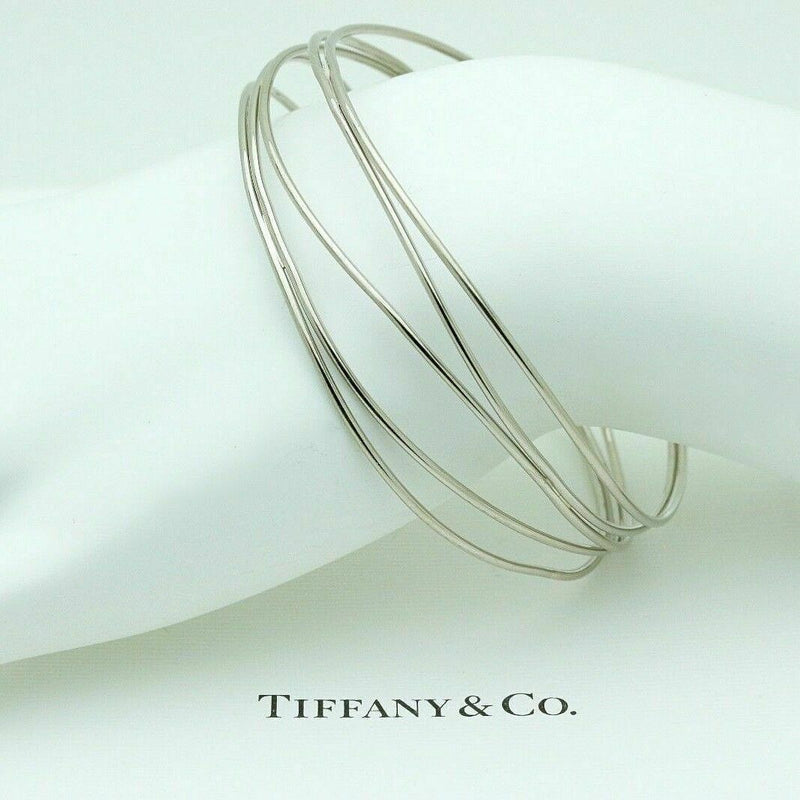 Tiffany & Co Elsa Peretti 18K White Gold 5 Five Row Wave Bracelet $3,500 Retail