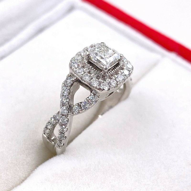 Celebration 102 Princess Diamond Halo Engagement Ring 1.02 tcw in 14K White Gold