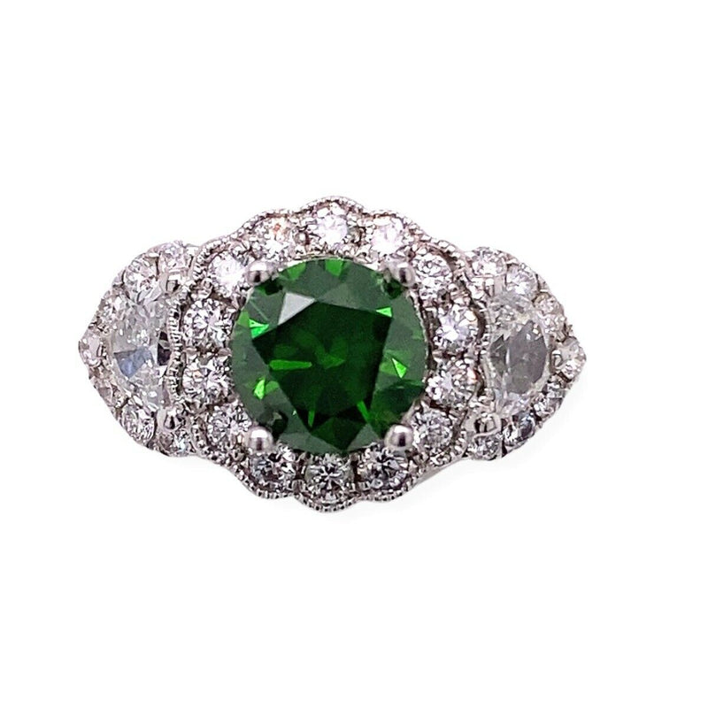 Fancy Dark Green Enhanced Round Diamond Engagement Ring 1.81 tcw 14kt WG COA
