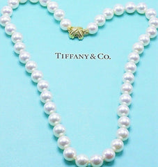 Tiffany & Co Akoya Cultured Pearl Signature X Necklace 18K Yellow Gold 9 9.5mm