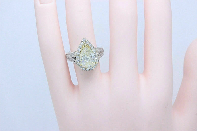 $54,000 Yellow Pear Shape Diamond Engagement Ring 5.23 TCW 14K White Gold