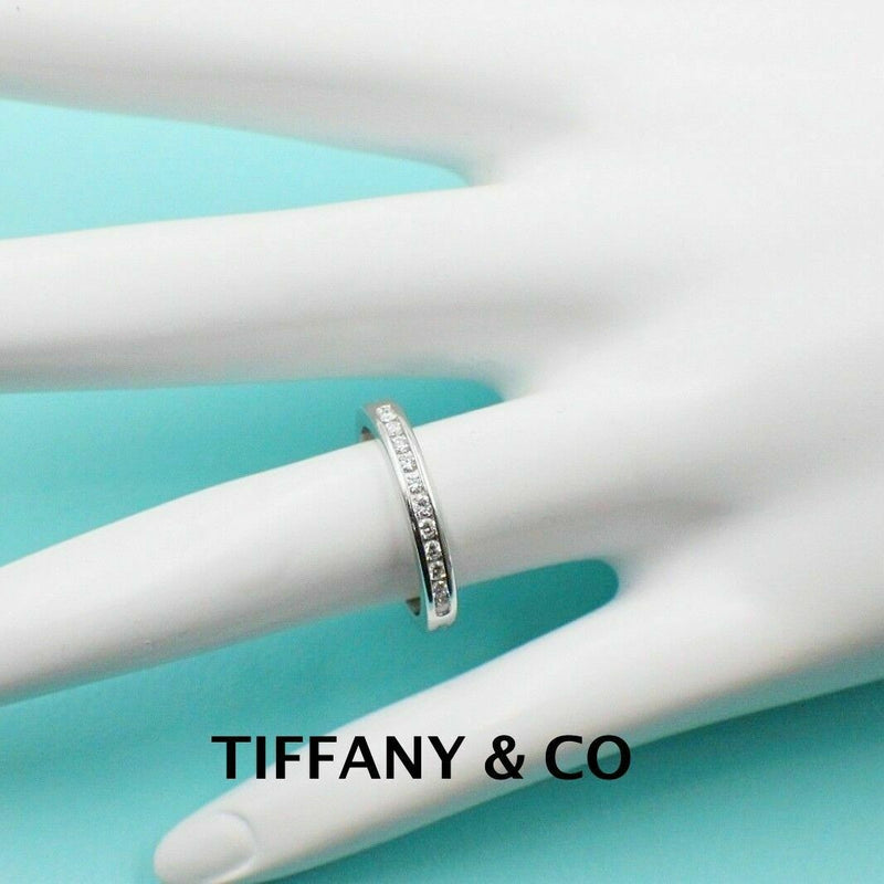 Tiffany & Co Platinum and Diamond Wedding Band Ring 2mm Size 4 #2