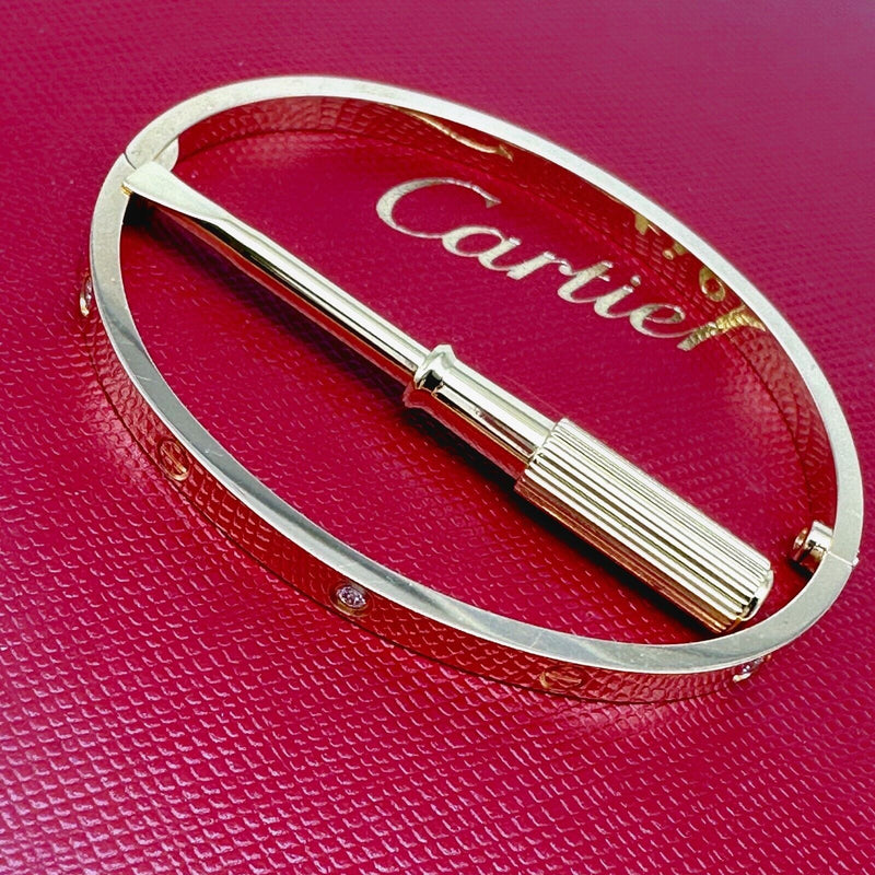 CARTIER 6 Diamond LOVE Bangle Bracelet in 18kt Yellow Gold COA Box SZ 18