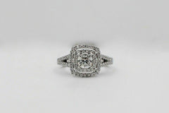$5K Cushion Diamond Engagement Ring Halo 0.96 TCW AGS Certified 14k White Gold