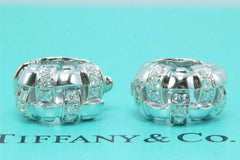 Tiffany & Co Vannerie Basket Weave Diamond Earrings 18k White Gold $7,000 Retail