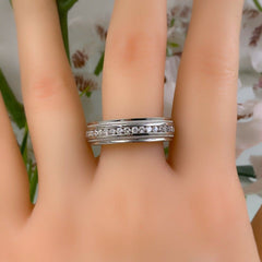 Men's Diamond Eternity Milgrain Detail Wedding Band Ring 6.4 MM 10kt White Gold