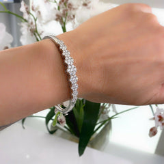 Round Diamond Flower Design Bangle Bracelet 2.00 tcw 14kt White Gold