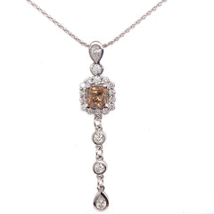 FOREVERMARK Cognac Fancy Dark Orangey Brown Cushion Diamond Pendant Necklace