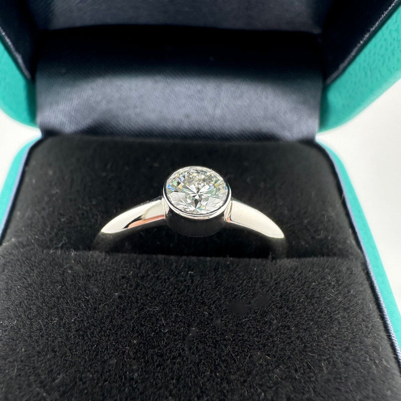 Tiffany & Co Platinum Bezet Diamond Engagement Ring Round 0.57ct F VS1 Bezel Set