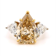 Fancy Brownish Yellow 5.03 Carats Pear Shape Trillions Diamond Engagement Ring