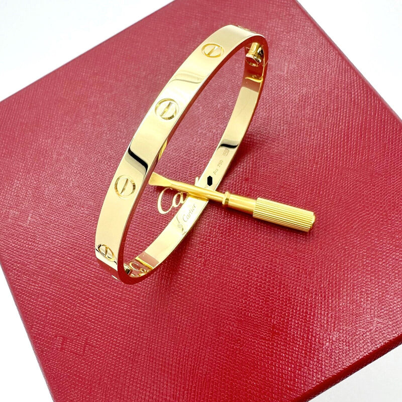 CARTIER LOVE Bracelet 18kt Yellow Gold Full Set Box COA SZ 19