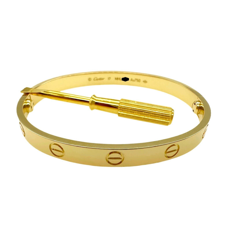 Cartier  Love Bangle Bracelet Size 17 in  18kt Yellow Gold COA Receipt Boxes