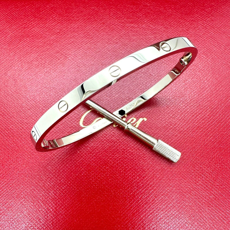 Cartier LOVE Small Model 18kt White Gold Bangle Bracelet Sz 17 Full Set