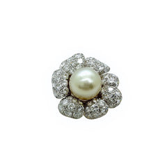 Van Cleef & Arpels Flower Pearl & Diamond Earring in 18k White Gold