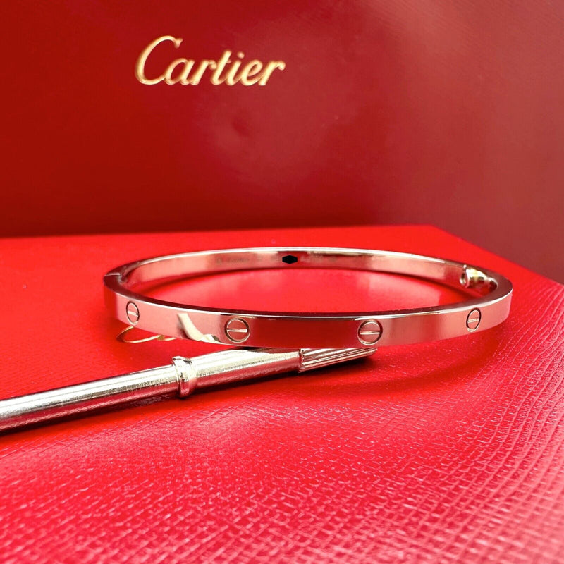 Cartier LOVE Small Model 18kt White Gold Bangle Bracelet Sz 17 Full Set