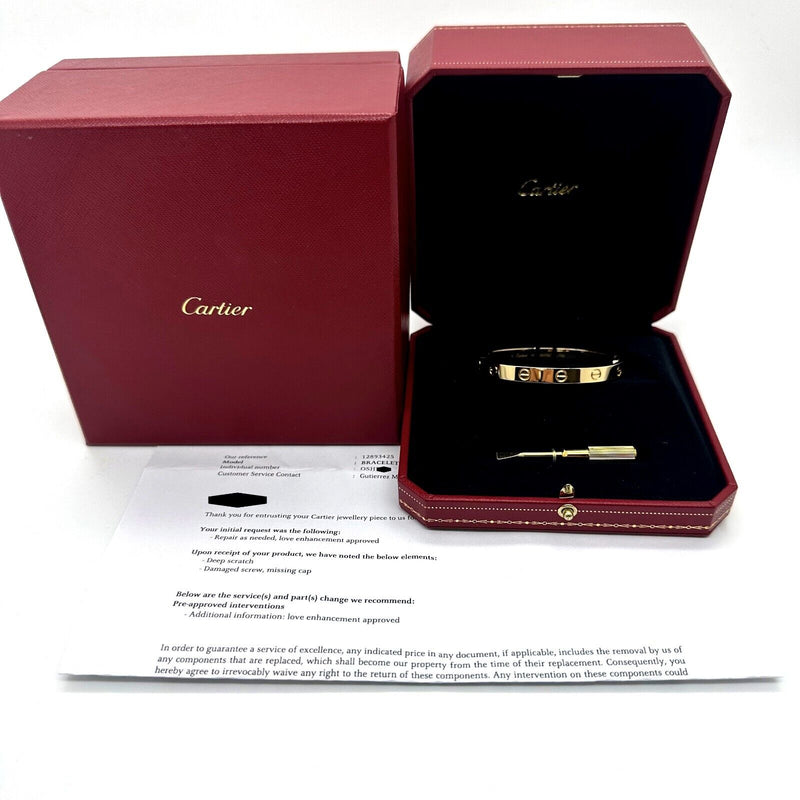 Cartier  Love Bangle Bracelet Size 16 in  18kt Yellow Gold Boxes