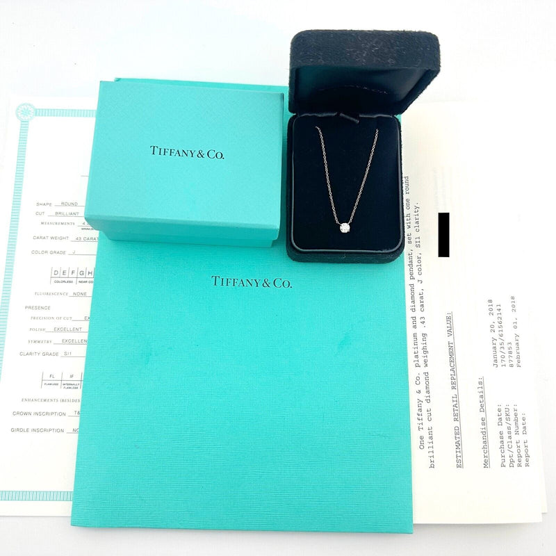 Tiffany & Co Platinum Diamond Pendant Necklace Round 0.43 ct