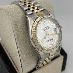 Rolex Datejust 16233 36mm White Roman Dial 18K Yellow Gold Stainless Steel