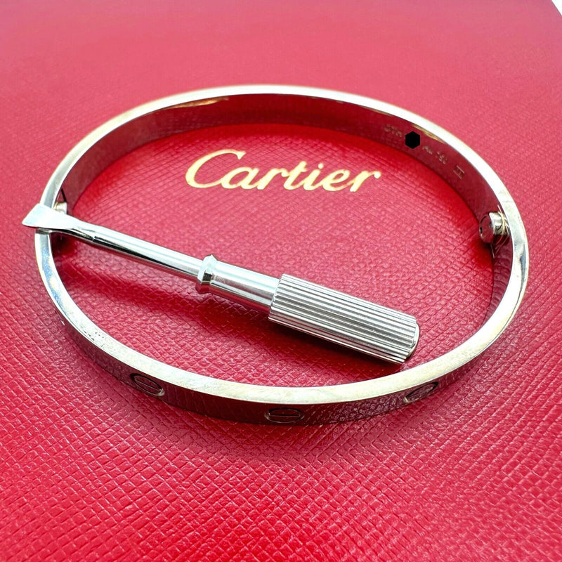 Cartier LOVE 18KT White Gold Bracelet Bangle COA Boxes SZ - 18