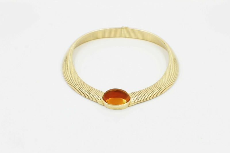 Vintage Cartier Amber Cabochon Collar Necklace 18k Yellow Gold