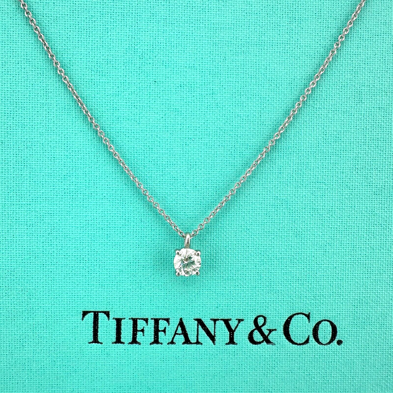 Tiffany & Co Platinum Diamond Pendant Necklace Round 0.42 ct