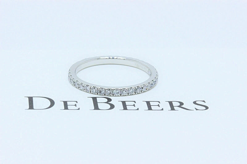 De Beers Platinum Diamond 0.60 TCW Classic Full Pave Wedding Band Ring Papers