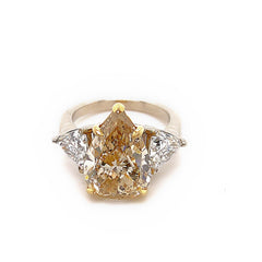 Fancy Brownish Yellow 5.03 Carats Pear Shape Trillions Diamond Engagement Ring