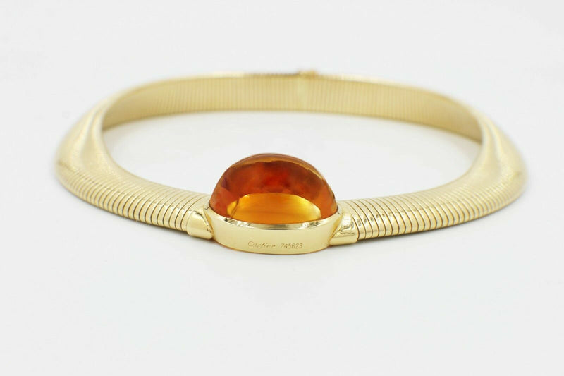 Vintage Cartier Amber Cabochon Collar Necklace 18k Yellow Gold