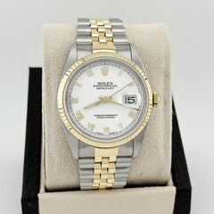 Rolex Datejust 16233 36mm White Roman Dial 18K Yellow Gold Stainless Steel