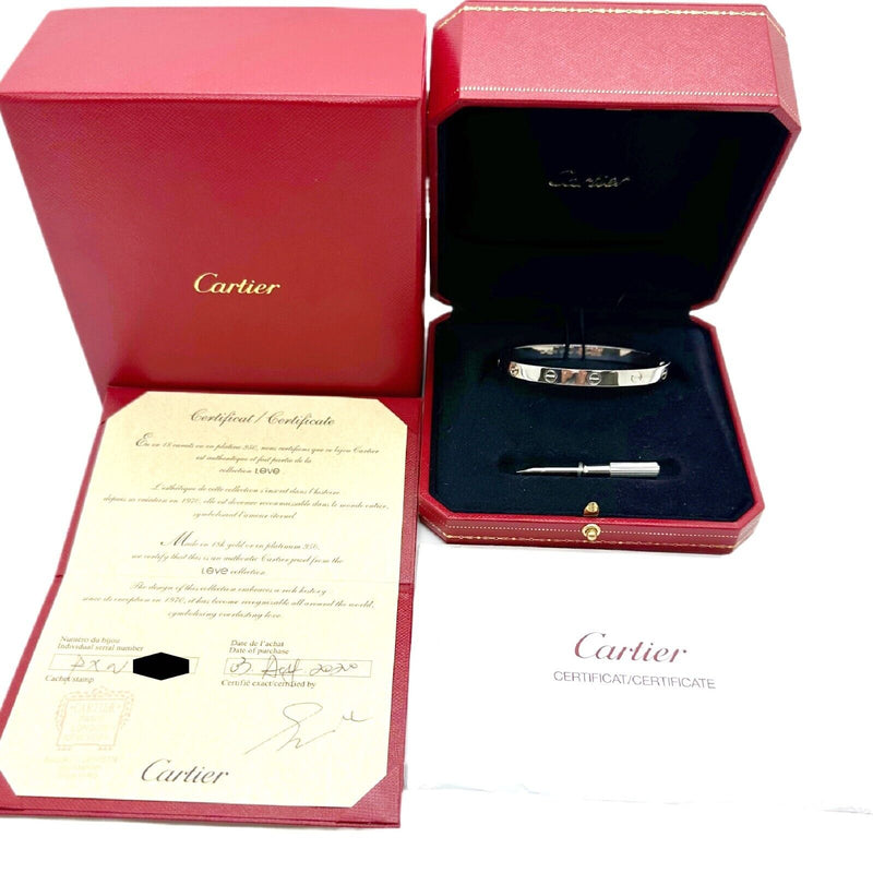 Cartier LOVE 18KT White Gold Bracelet Bangle COA Boxes SZ 18