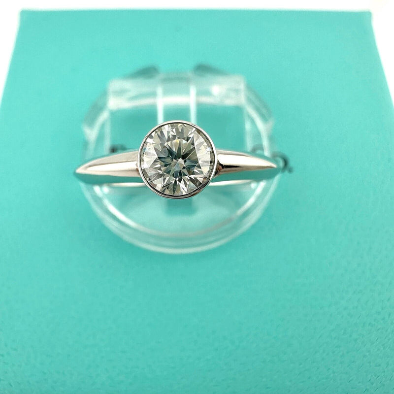 Tiffany & Co Platinum Bezet Diamond Engagement Ring Round 0.57ct F VS1 Bezel Set