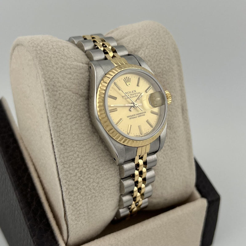 Rolex Ladies Datejust 69173 Champagne Dial 18K Yellow Gold Stainless Steel