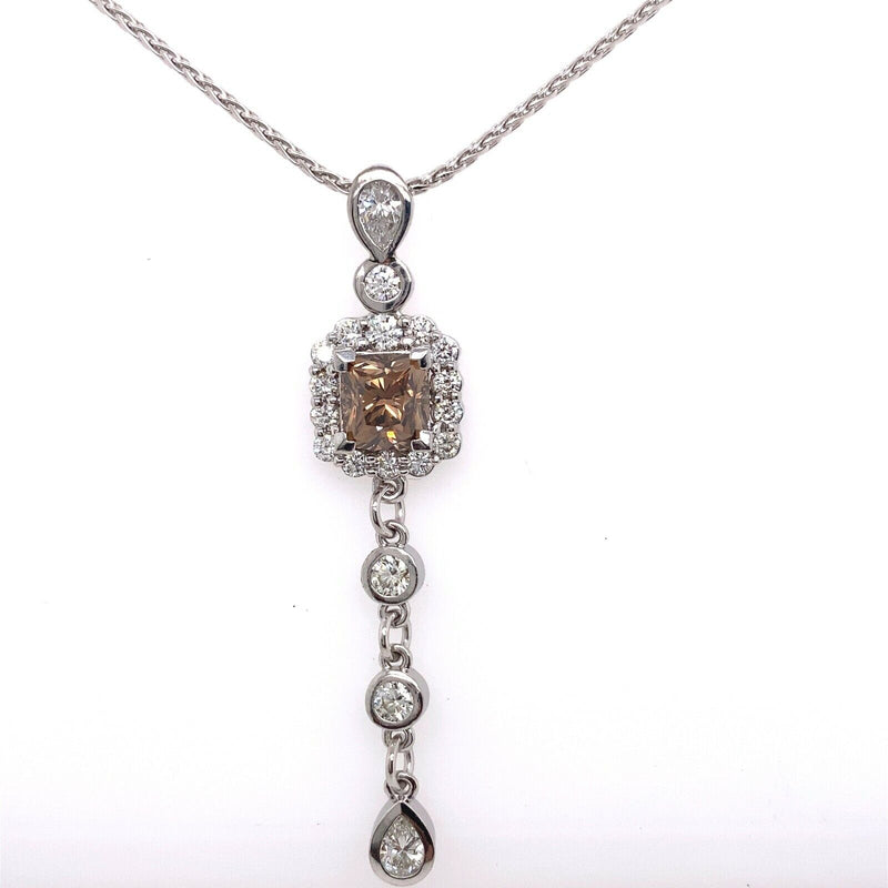 FOREVERMARK Cognac Fancy Dark Orangey Brown Cushion Diamond Pendant Necklace