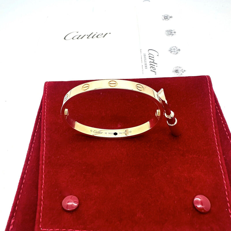 Cartier LOVE 18KT Pink Rose Gold  Bracelet Bangle SZ 16