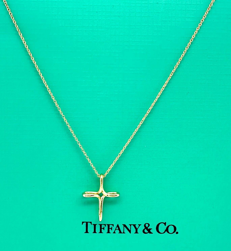 Tiffany Co. Elsa Peretti Infinity Cross Pendant Necklace in 18k Yell QD Jewelry