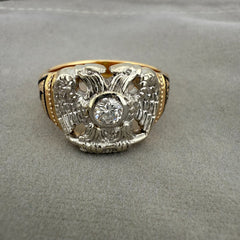 14K Double Eagle Masonic 32nd Degree Diamond Ring White & Yellow Gold