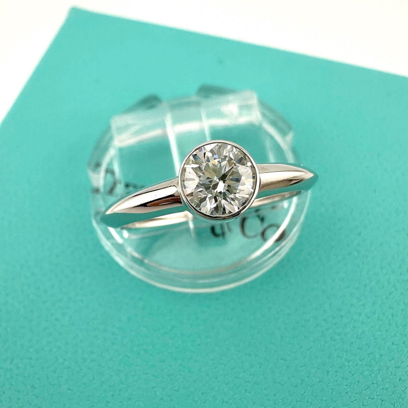 Tiffany & Co Platinum Bezet Diamond Engagement Ring Round 0.57ct F VS1 Bezel Set