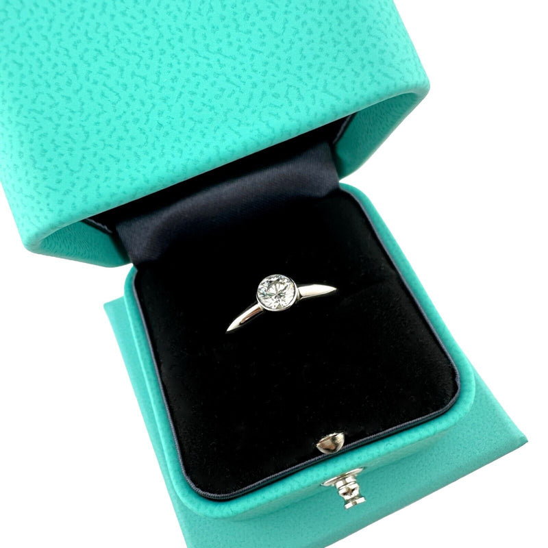 Tiffany & Co Platinum Bezet Diamond Engagement Ring Round 0.57ct F VS1 Bezel Set