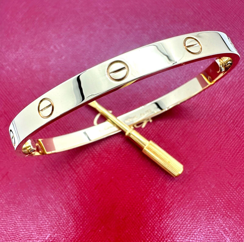 CARTIER LOVE Bracelet 18kt Yellow Gold Full Set Box COA SZ 20