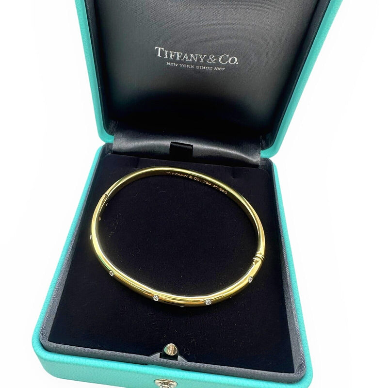 Tiffany & Co ETOILE 18K Yellow Gold Platinum Diamond Bangle Bracelet